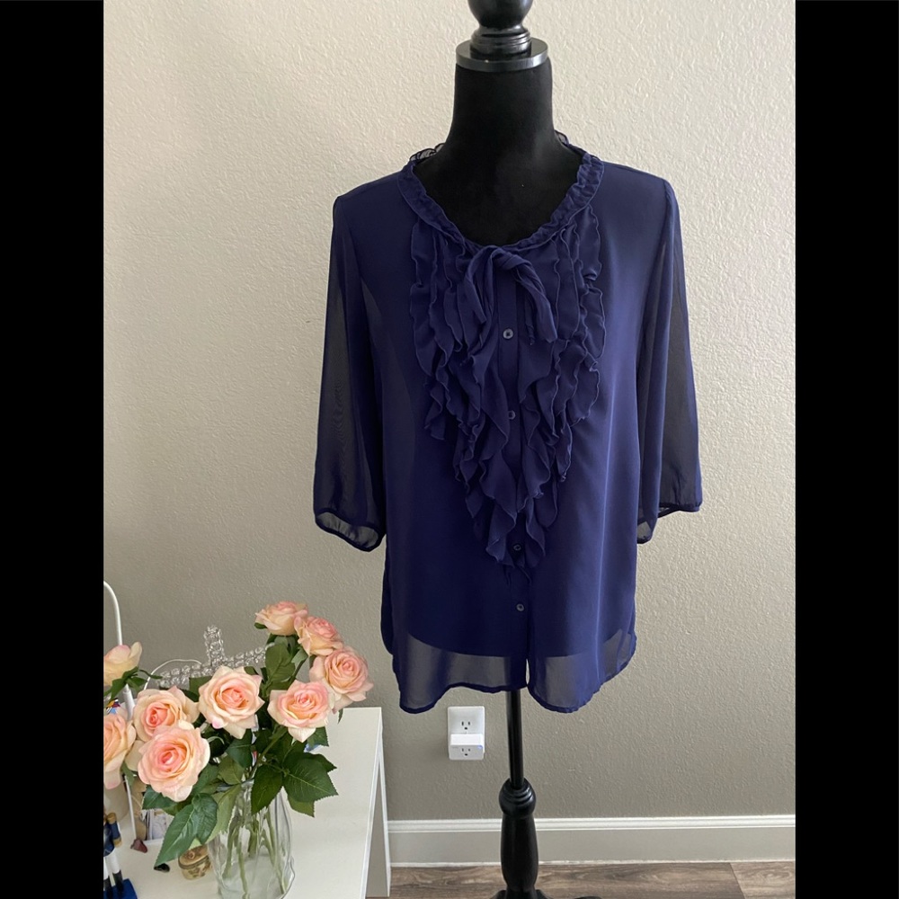 Old Navy Women’s Chiffon Top Blouse Navy Sz Medium